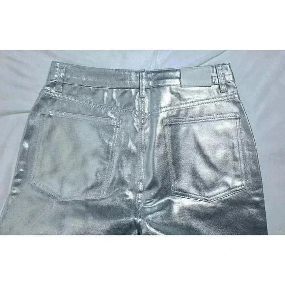 Mint Velvet Luxury Metallic Silver High Rise Leather Pants Size 10R - Picture 6 of 11